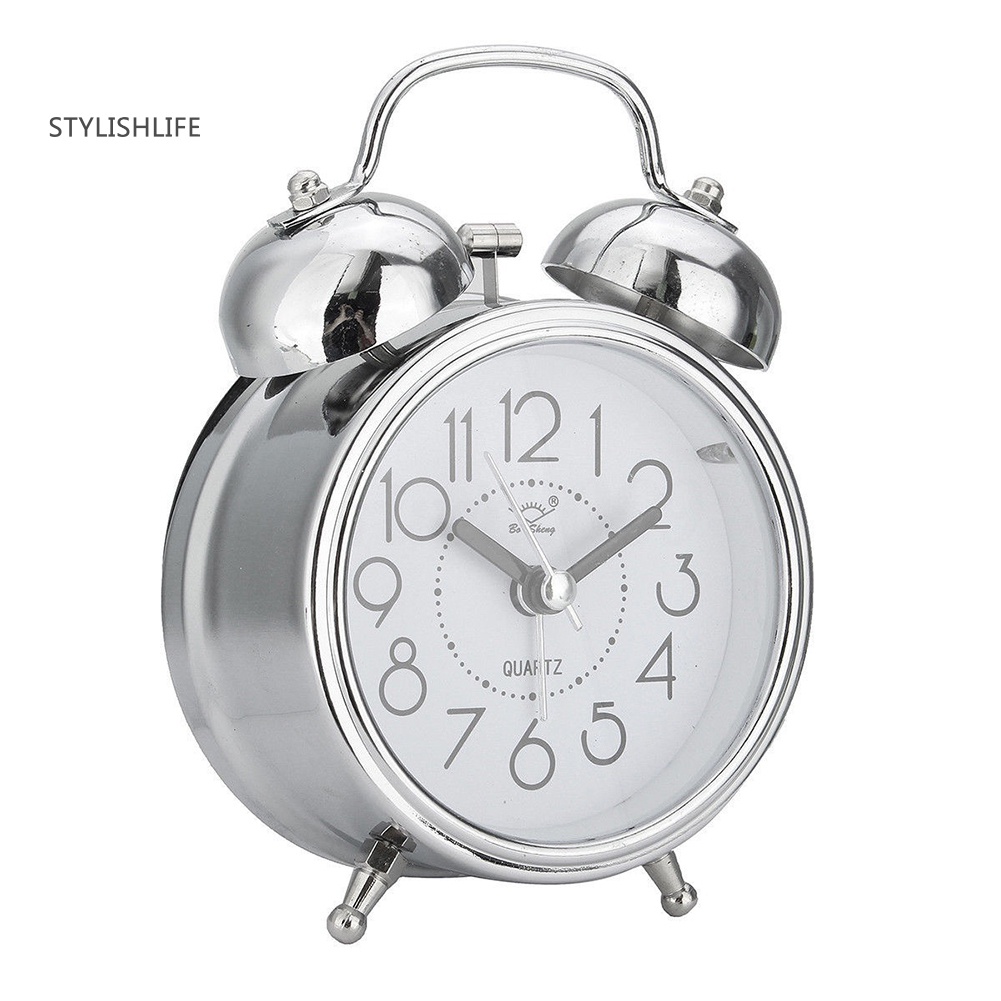 GZ Classic Silent Double Bells Quartz Movement Bedside Table Retro Mini Alarm Clock