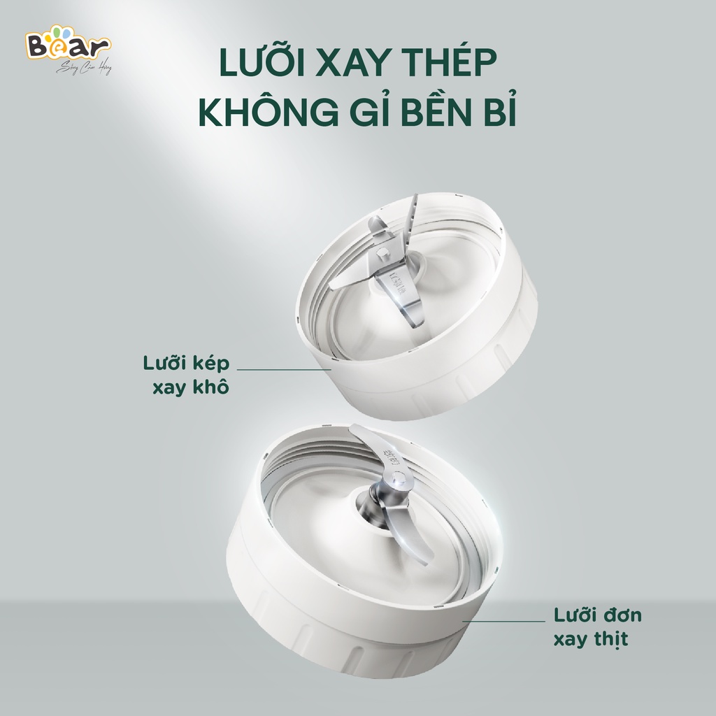 [Bear Chính Hãng]Máy xay sinh tố Bear 3 trong 1 BL-B10V2 màu xanh công suất 300W mạnh mẽ, 3 cối xay-3 loại lưỡi dao sắc.