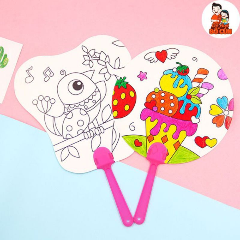 Quạt giấy thủ công bé vẽ tô màu