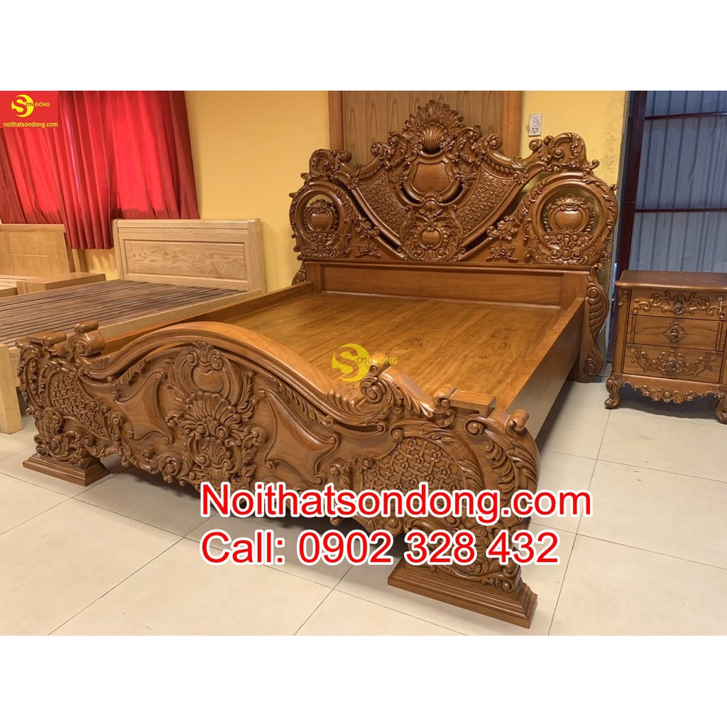 Giường ngủ cổ điển 1.8mx2m gỗ tuyển dạt dày 2cm GN0664