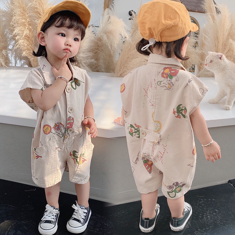 Bộ Áo Liền Quần Ngắn Tay In Họa Tiết Hoạt Hình Phong Cách Hàn Quốc Cho Bé Gái