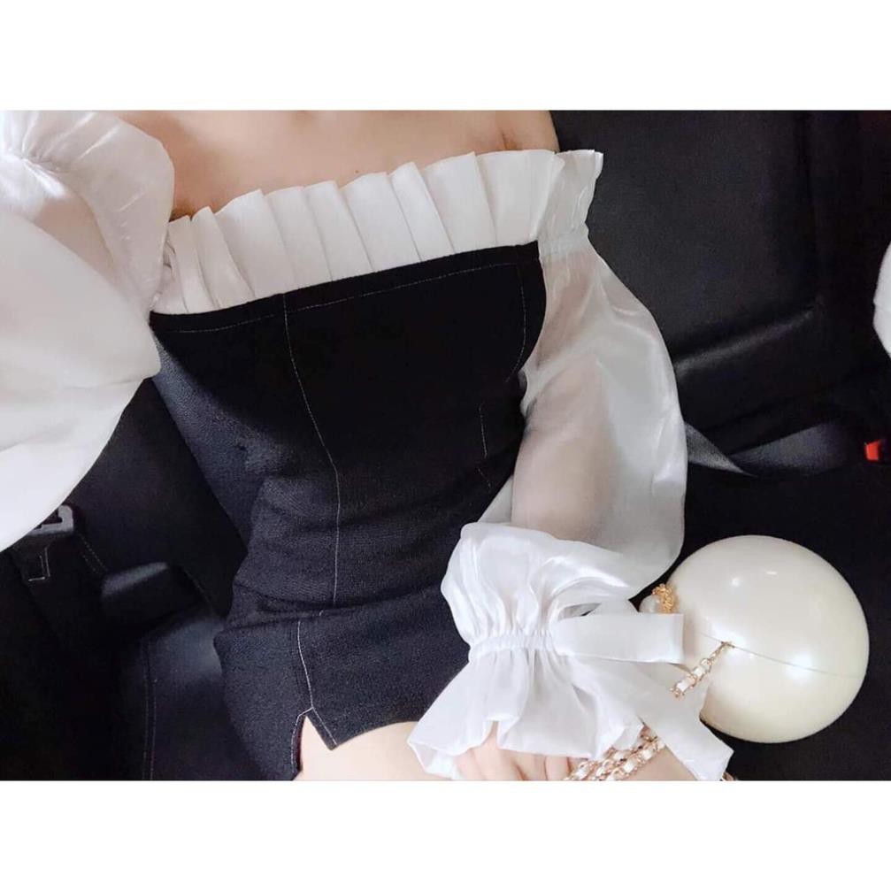 Váy Nữ, Đầm trễ vai dự tiệc tay phối lưới bóng kính siêu hot | BigBuy360 - bigbuy360.vn