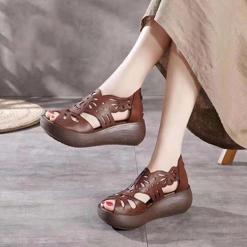 Giày sandal đế xuồng dày thời trang trẻ trung◙❀☂ Giày da mềm đế dày miệng cá thiết kế sành điệu cho nữ