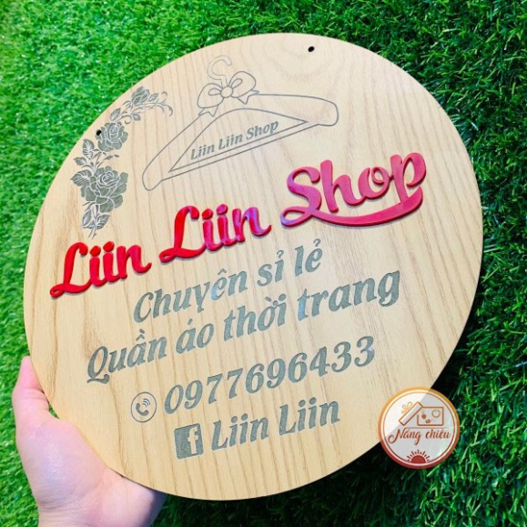 Bảng hiệu treo cửa hàng kích thước 27cm - Thiết kế và khắc tên shop theo yêu cầu - Chất liệu gỗ MDF phủ Melamin 2 mặt
