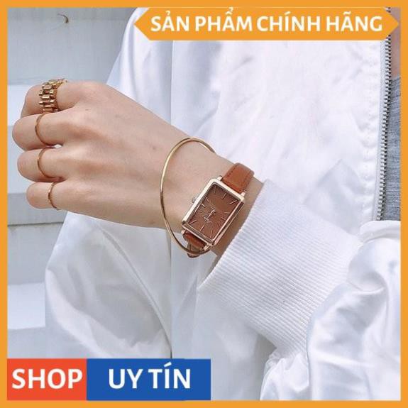 Đồng hồ nữ Jigin hàng chính hãng mặt chữ nhật dây da mềm mỏng ôm tay