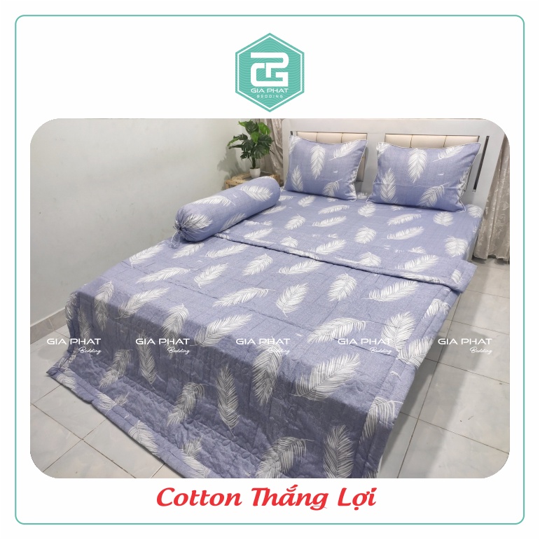 Bộ ga gối Thắng lợi cotton 100% chuẩn logo mẫu lông vũ