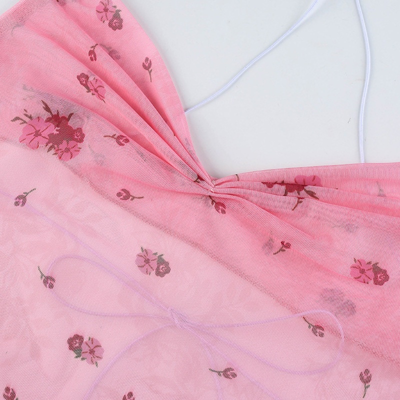 Áo Croptop Lưới Hai Dây Hở Lưng Họa Tiết Hoa Quyến Rũ Cho Nữ