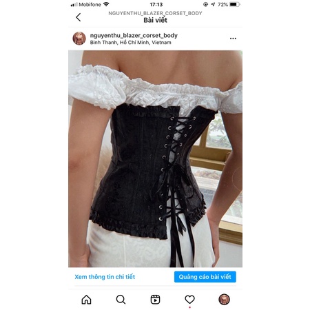Corset gấm rút dây đen