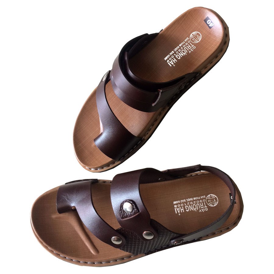 Xăng đan nam Trường Hải da bò thật màu nâu [HÌNH ẢNH THẬT]