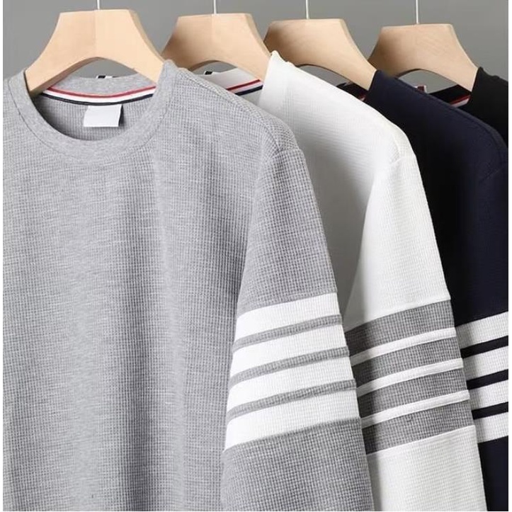 Áo Sweater Tay Dài Cổ Tròn Dáng Rộng Họa Tiết Kẻ Sọc Phong Cách Hip hop Thời Trang Cho Nam Size M-3XL