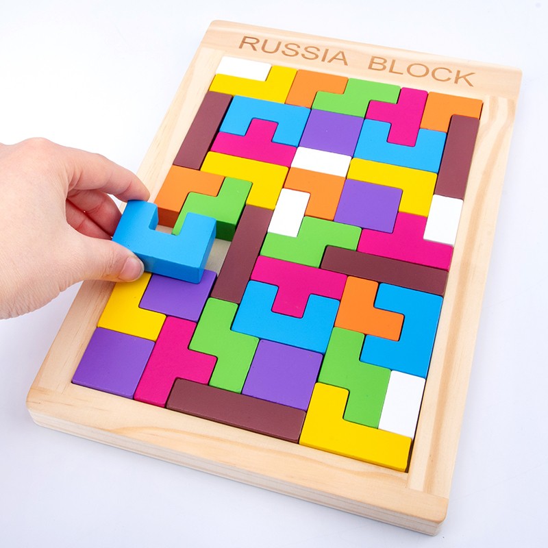 Đồ Chơi Xếp Hình Thông Minh Cao Cấp Size Đại, Tetris Xếp Gạch Gỗ Pitomio Montessori