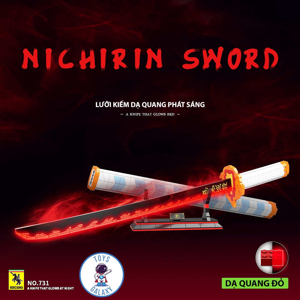 Đồ Chơi Lắp Ráp Kiểu LEGO Mô Hình Nhật Luân Kiếm Phát Sáng Của Viêm Trụ Rengoku Kyoujurou trong Kimetsu no Yaiba 731