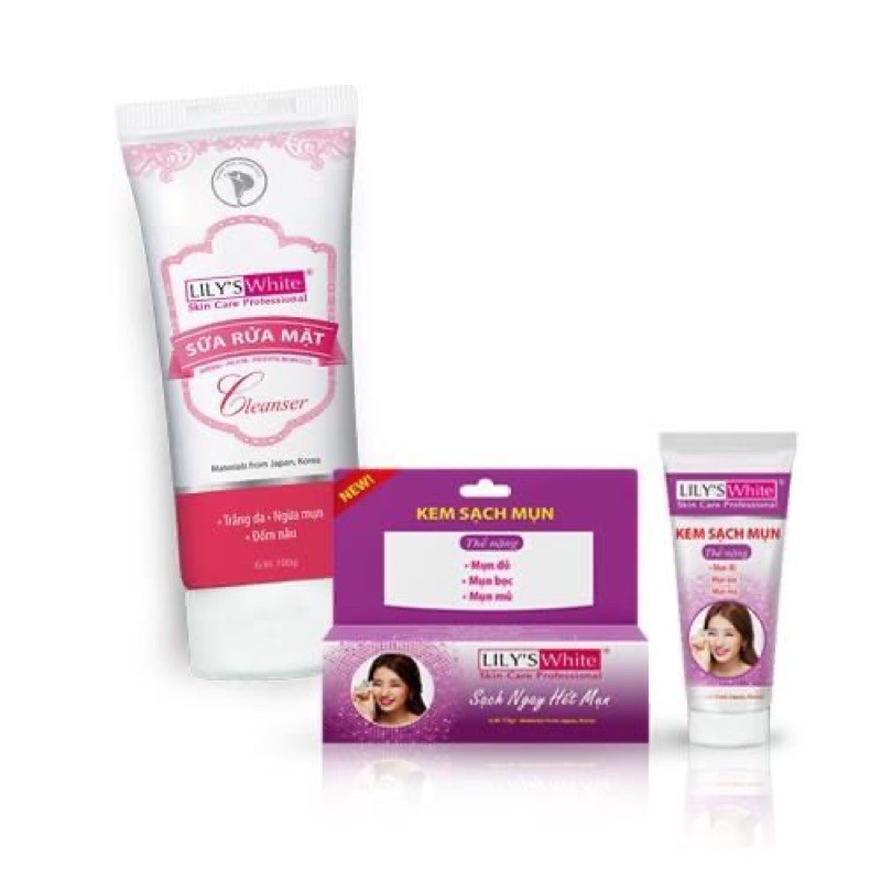 ComBo Sữa Rửa Mặt- Kem Mụn Lily White (thể nặng)