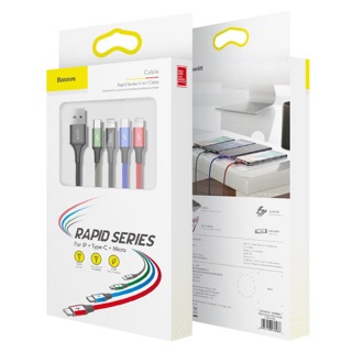 Cáp sạc đa năng Baseus Rapid Series 4 trong 1 cho iPhone/ iPad, Android(3.5A,1.2M,Type C/ Micro/ Lightning ,Fast charge)