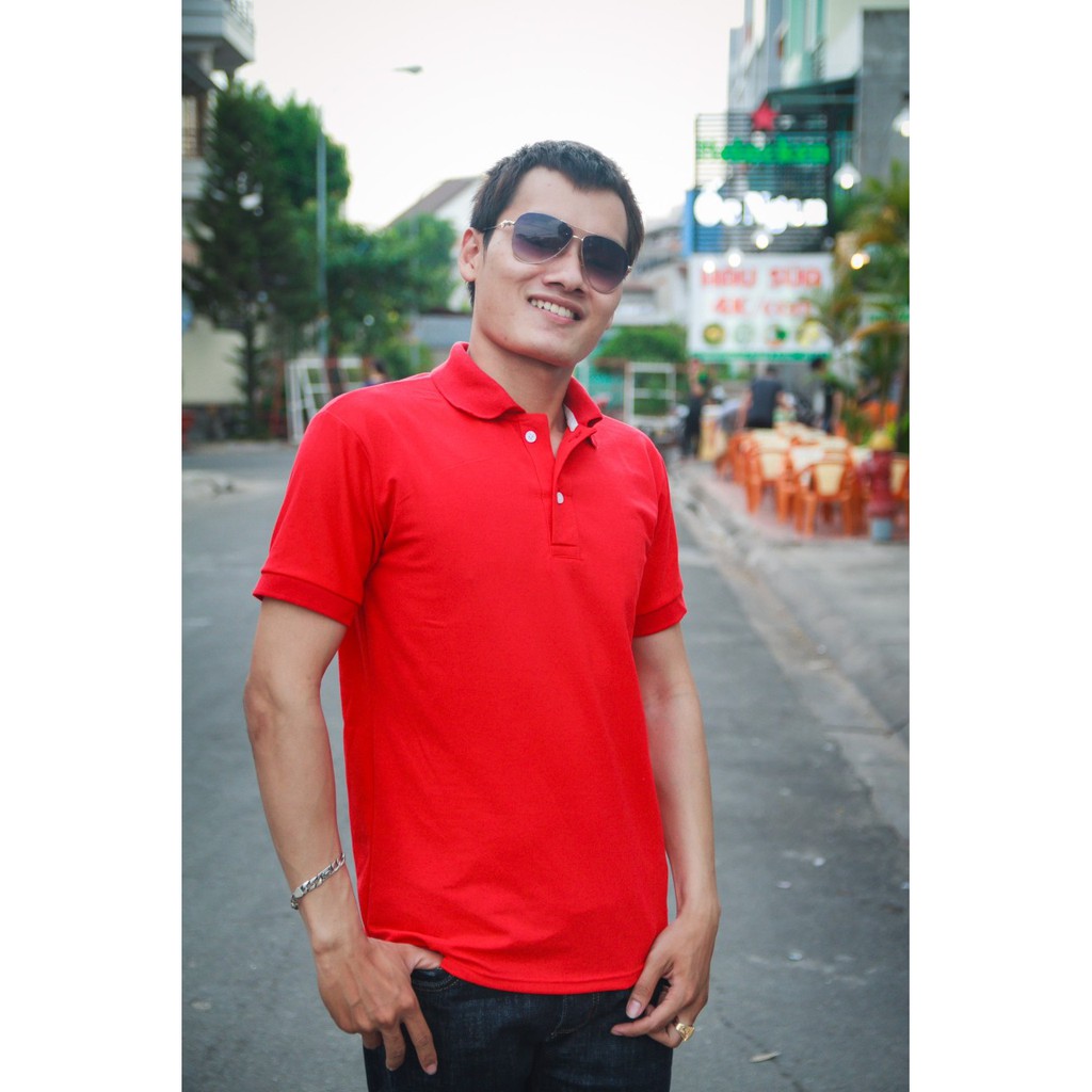 ÁO THUN PO LO MÀU ĐỎ NAM / NỮ CỘC TAY CỔ BẺ 8ĐĐU4