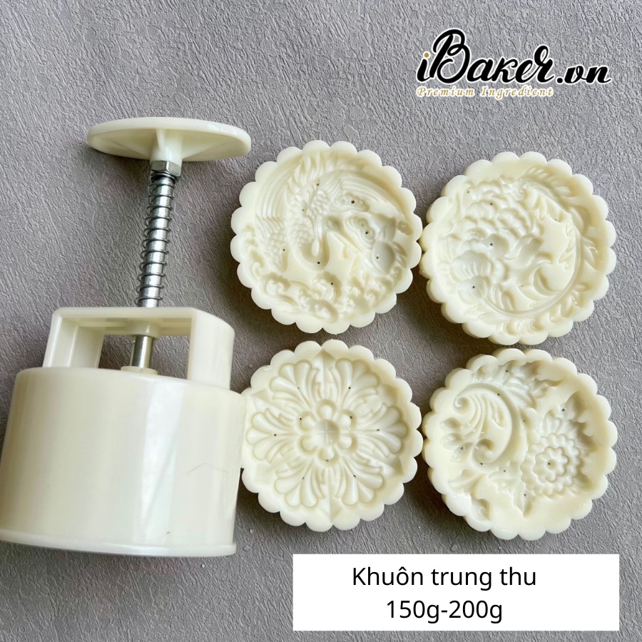 Khuôn trung thu lò xo tròn - Cò và hoa 4 mặt