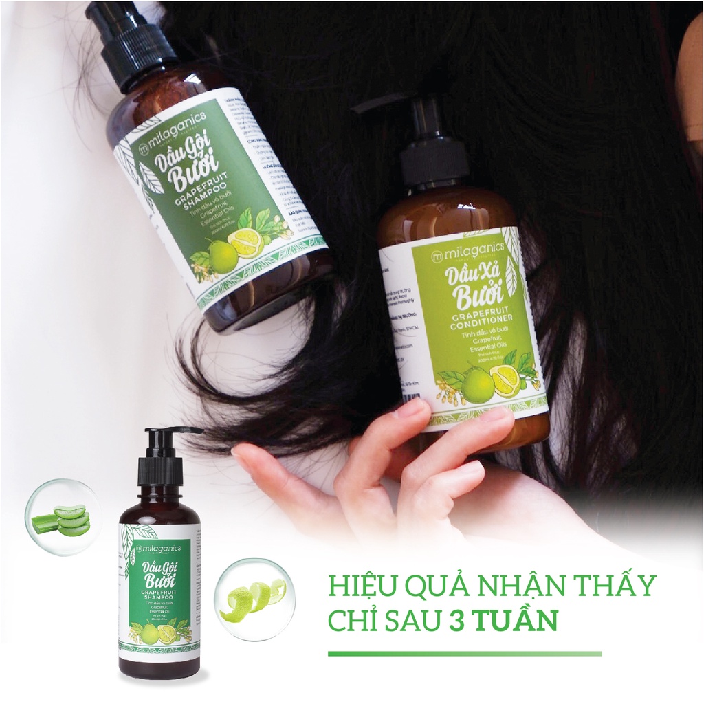 [COMBO MỌC TÓC] Dầu Gội &amp; Serum Tinh Dầu Bưởi MILAGANICS Kích Thích Mọc Tóc, Ngừa Rụng 750ml/ Combo