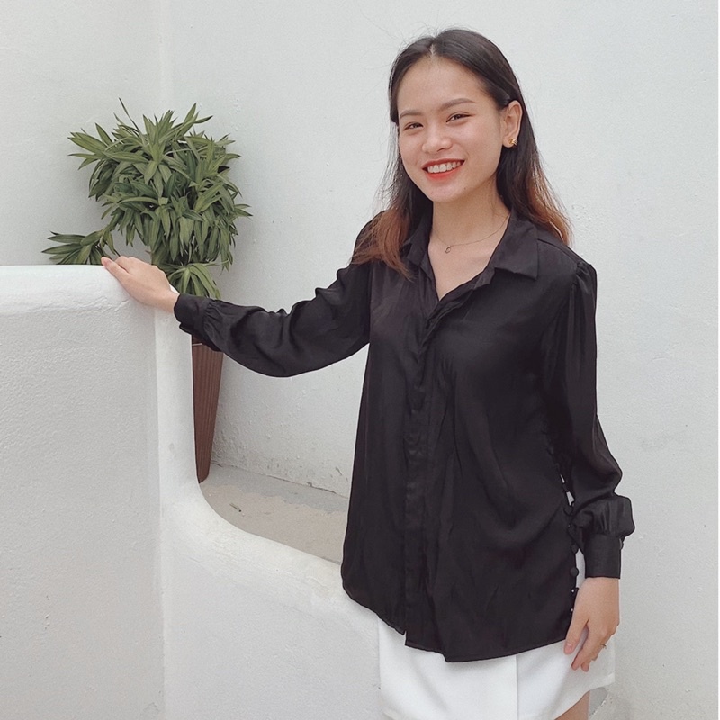 Áo sơ mi nữ kiểu Hàn Quốc tay dài công sở LUCETFASHION cao cấp đen trắng Ariel Shirt