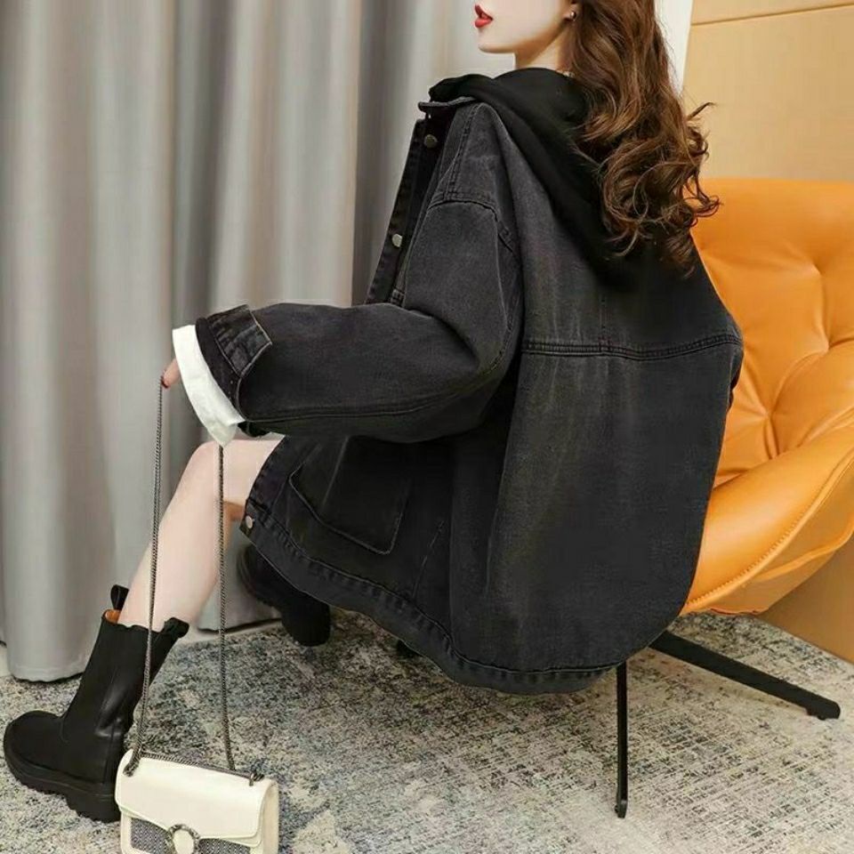 Áo Khoác Jean Có Mũ Trùm Dáng Rộng Phong Cách Hàn Quốc Thời Trang Xuân Thu Hàng Mới Dành Cho Bạn Nữ