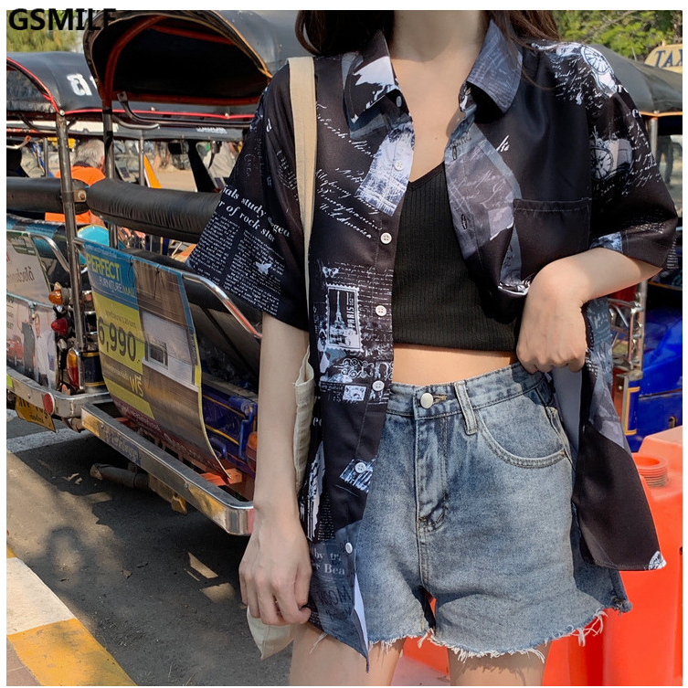 Áo sơ mi tay ngắn in họa tiết Harajuku phong cách Hàn Quốc cho nam/nữ | BigBuy360 - bigbuy360.vn