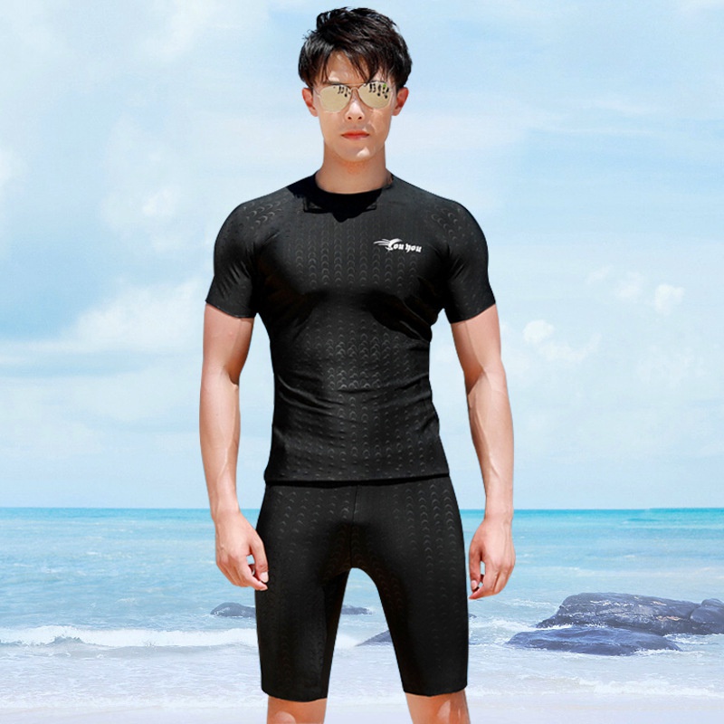 Bộ Đồ Bơi Hai Mảnh Áo Tay Dài Quần Short Ôm Dáng Co Giãn Dành Cho Nam