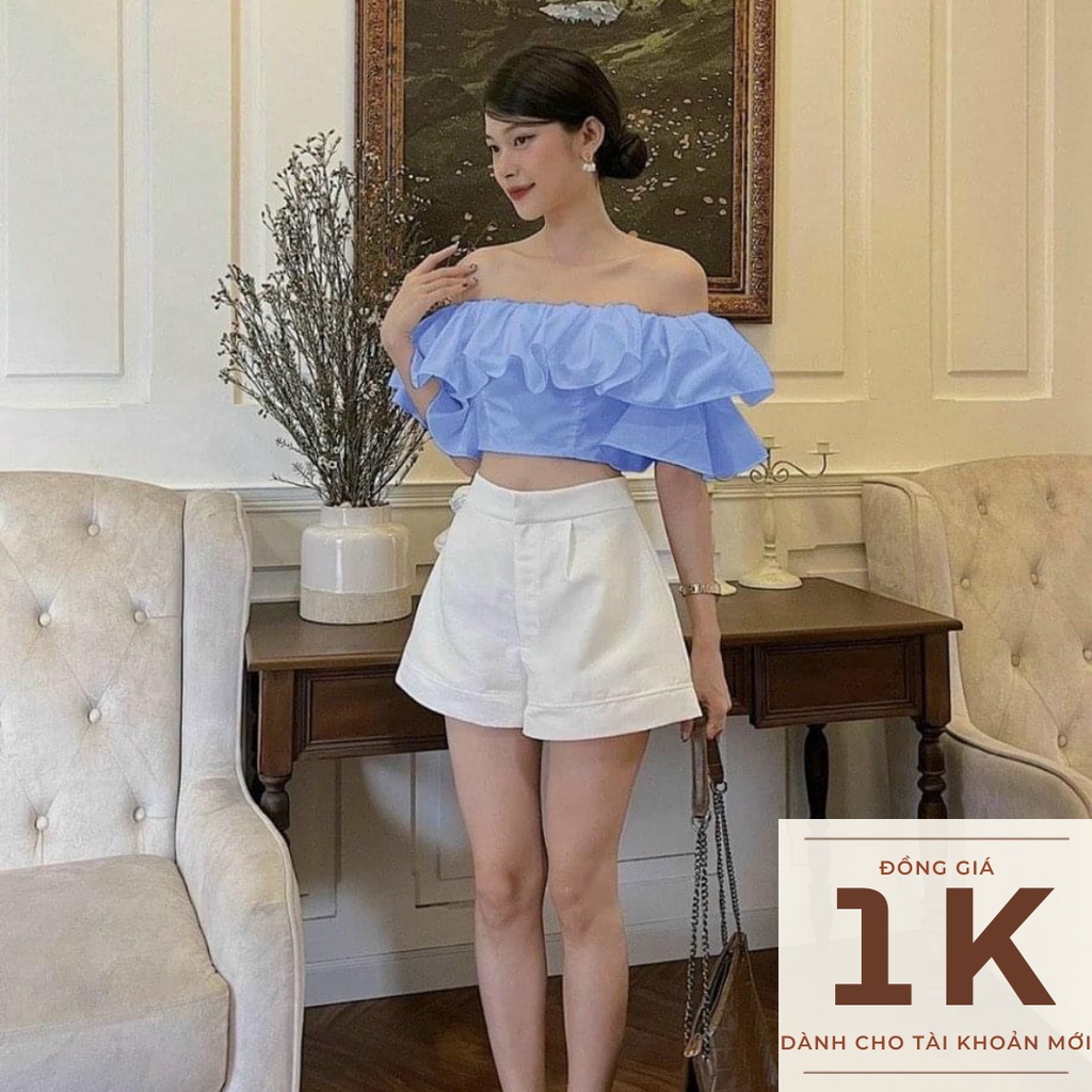 Áo kiểu trễ vai bèo 1 tầng , áo bẹt vai nữ 1 tầng chất vải kate mịn đẹp- A0083