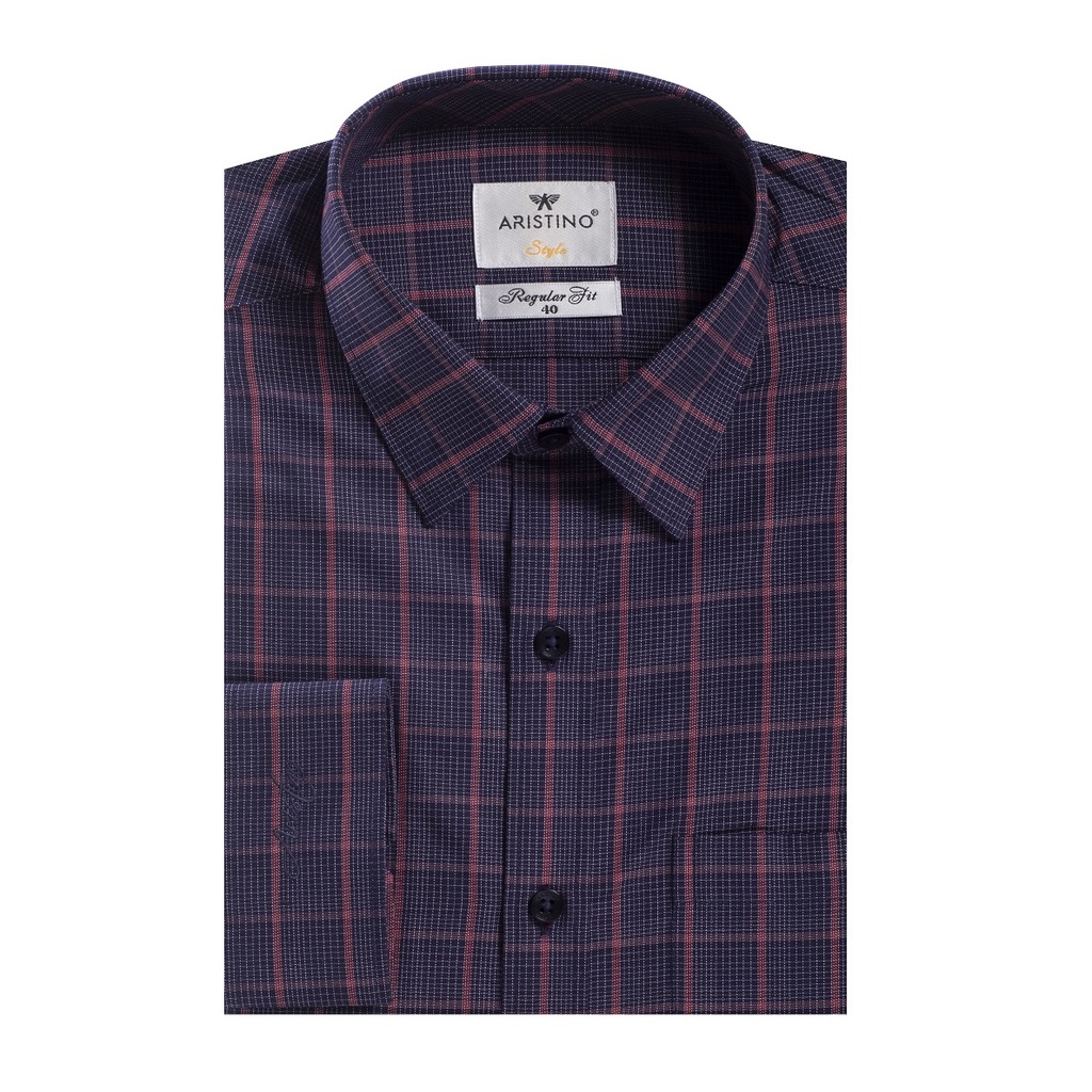 Áo Sơ Mi Nam Dài Tay ARISTINO ALS41102 Somi Công Sở Cao Cấp Màu Xanh Tím Than KẻChất Vải Sợi Sồi Dáng Suông Fit Có Túi