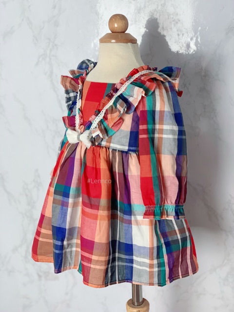 Váy kẻ bèo đáp ren Lennco cho bé gái