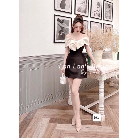 Váy Đầm Tacta Nơ Ngực Bản To Trễ Vai Tiểu Thư / Đầm Dự Tiệc Sang Chảnh