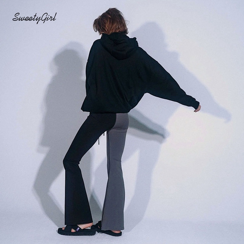 Quần Dài Ống Loe Lưng Cao Phối Màu Tương Phản Thời Trang 2022 Cho Nữ