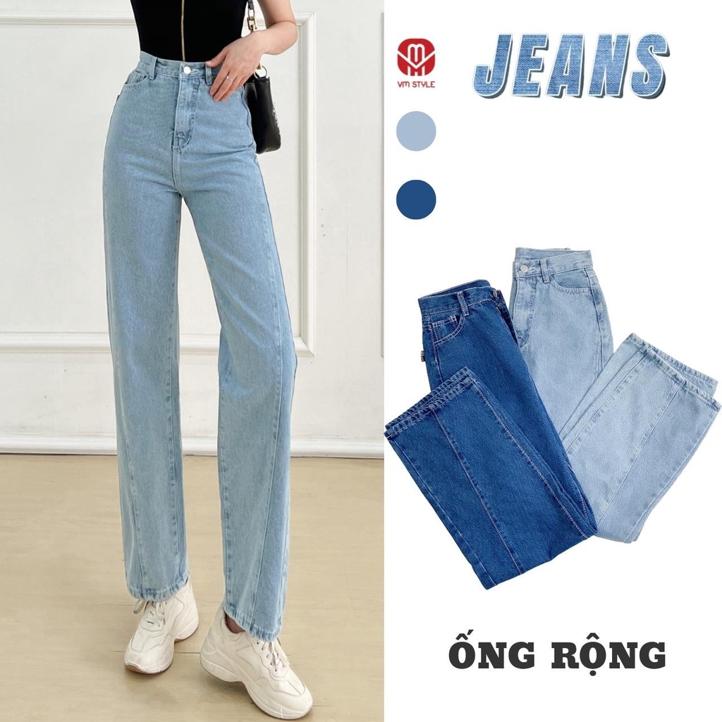 Quần jean ống rộng VMSTYLE trơn lai đứng kiểu xéo thời trang ulzzang 5138 - 5144 - QJR00016