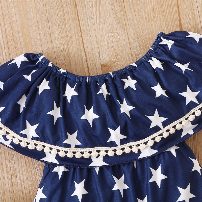 Áo liền quần MIKRDOO kiểu lá sen hoạ tiết ngôi sao thời trang mùa hè cho bé yêu