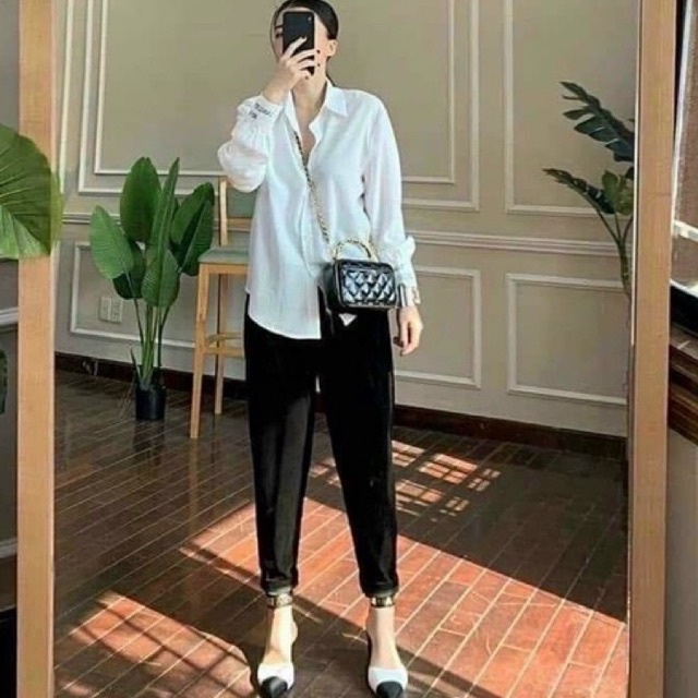 Áo sơ mi nữ tay in chữ hot trend - hàng loại đẹp