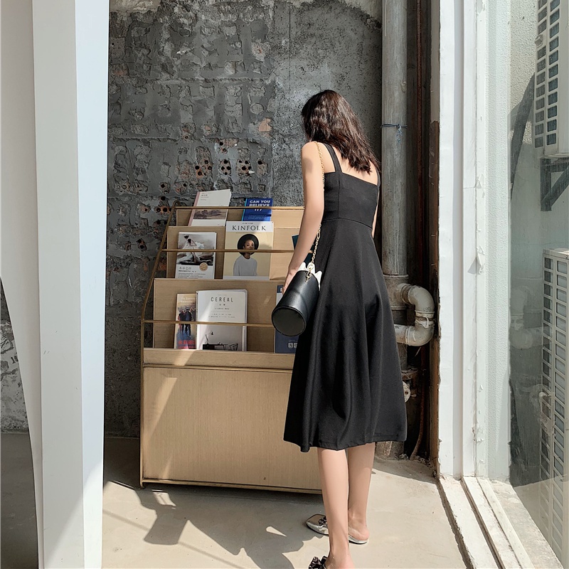 Đầm maxi hai dây Perty màu đen thời trang mùa hè quyến rũ cho nữ
