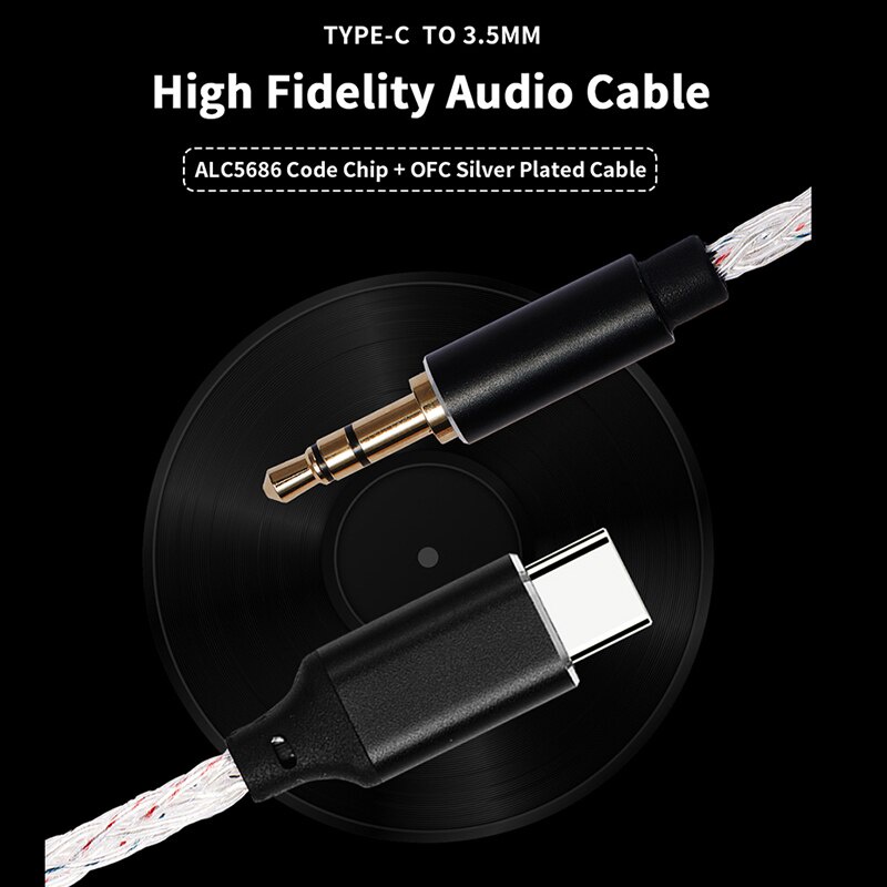 Dây Cáp Âm Thanh Mạ Bạc 1.2m Chuyển Đổi Cổng 3.5mm AUX08C Android USB C Realtek ALC5686 DAC 8 Lõi Tiện Dụng