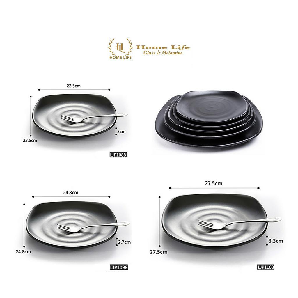 ĐĨA LJP | ĐĨA ĐEN MỜ SIÊU BỀN - CHỐNG CHÁY - CHỐNG BÁM BẨN - CHẤT LIỆU MELAMINE A5 | ĐĨA MELAMINE ĐEN NHÁM TRÒN CÓ GÂN