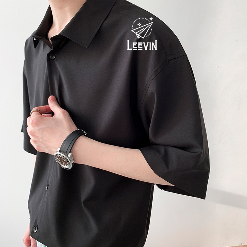 Áo Sơ Mi Ngắn Tay Nam Nữ Unisex Basic TRƠN Vải Cotton Lụa Trắng Và Đen - Kiểu sơ mi tay cộc tay nam Leevin Store