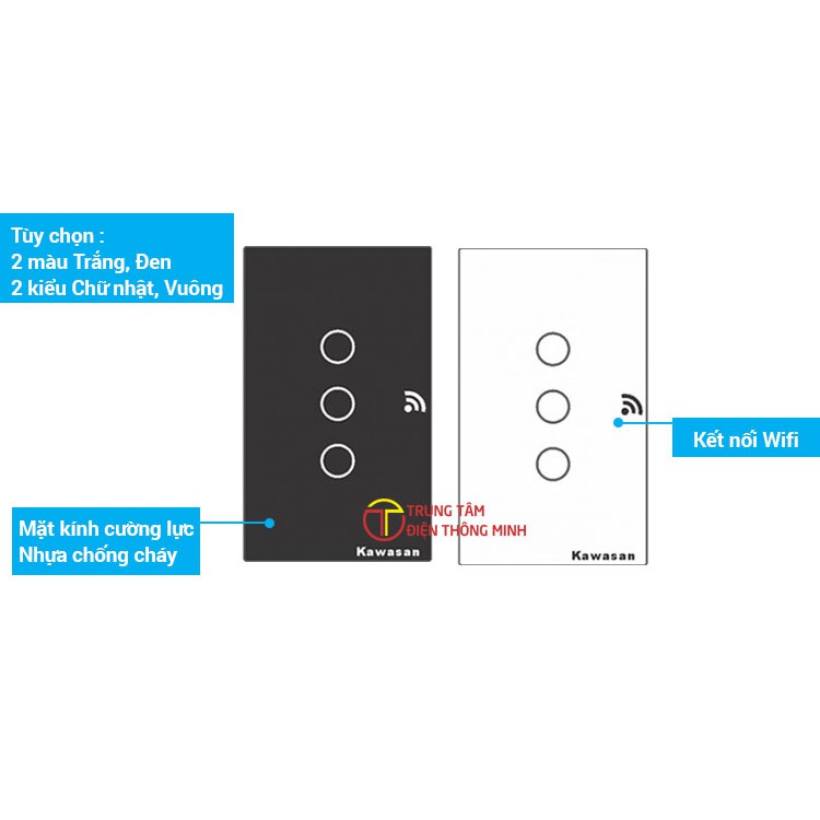 Công tắc chạm cảm ứng 3 nút điều khiển từ xa qua Wifi CT3B-Wifi và CT3W-Wifi