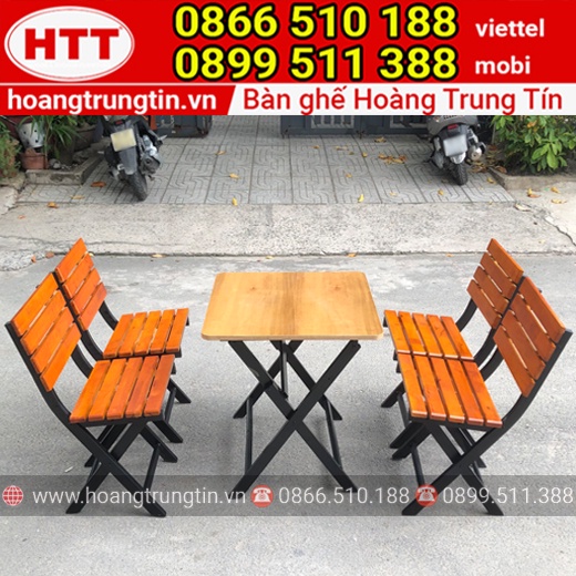 Bàn ghế xếp sắt gỗ quán nhậu - Bộ 1 bàn 4 ghế - Xưởng sản xuất Hoàng Trung Tín