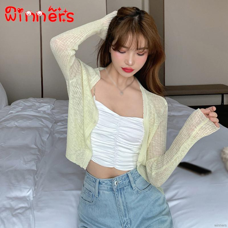 Áo Cardigan Dệt Kim Tay Dài Cổ Chữ V Siêu Mỏng | BigBuy360 - bigbuy360.vn