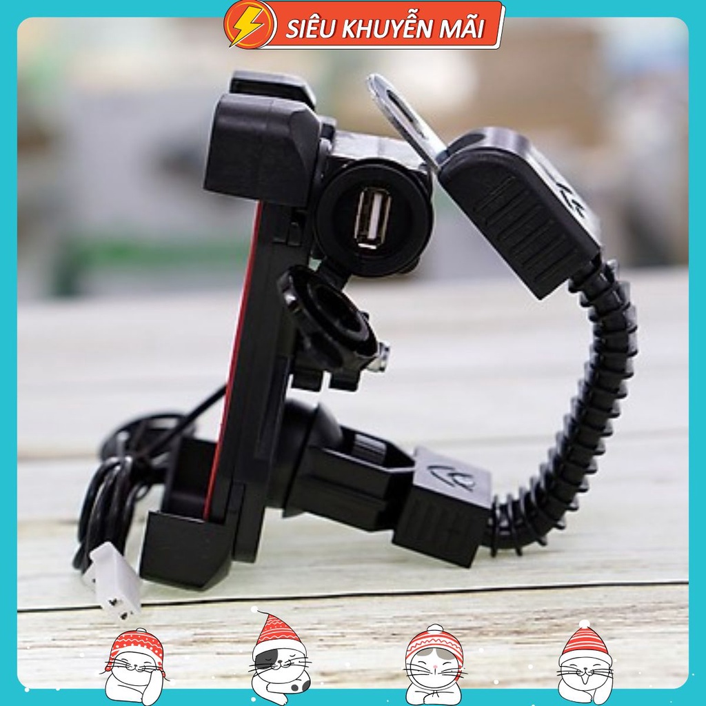 Giá đỡ điện thoại kèm cổng sạc usb trên xe máy hàng cao cấp chất lượng