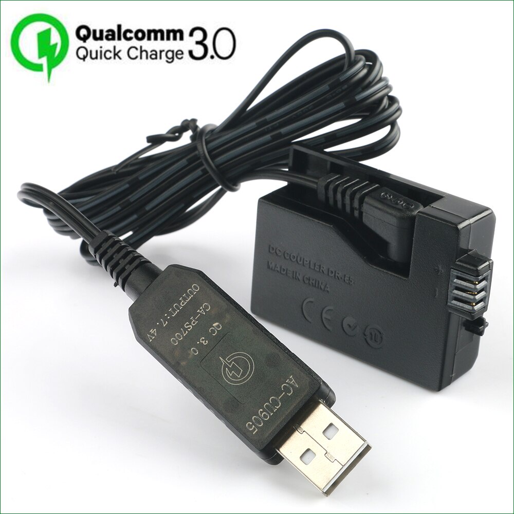QC3.0 USB TO LP E5 LPE5 Pin giả ACK-E5 DR-E5 Bộ ghép DC cho Canon EOS 450D 500D 1000D Kiss F X2 X3 R