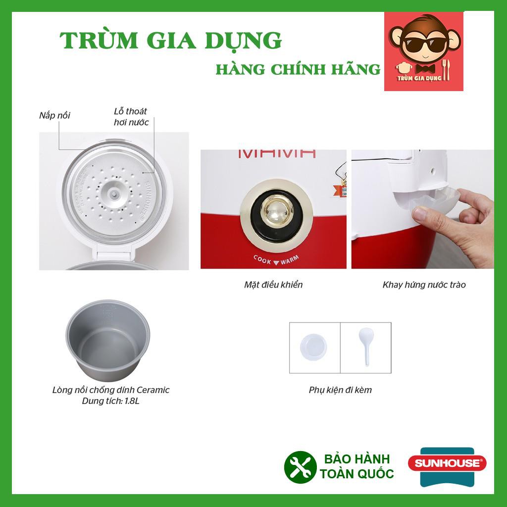 Nồi cơm điện Sunhouse Mama 1.8 lít SHD 8661, nồi cơm Sunhouse đỏ trắng, chống dính, nấu cơm ngon và mềm.