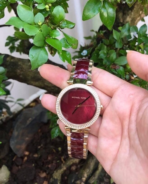 ♥️Đồng hồ nữ MICHAEL KORS MK6427 Parker Crystallized Gold tone steel and Garnet Acetate Bracelet Women’s Watch 39mm