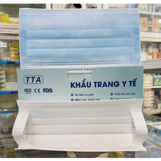 Khẩu Trang Y Tế TTA 4 Lớp Kháng Khuẩn Tai Đeo Mềm Mịn Chống Trượt - Hộp 50 Cái