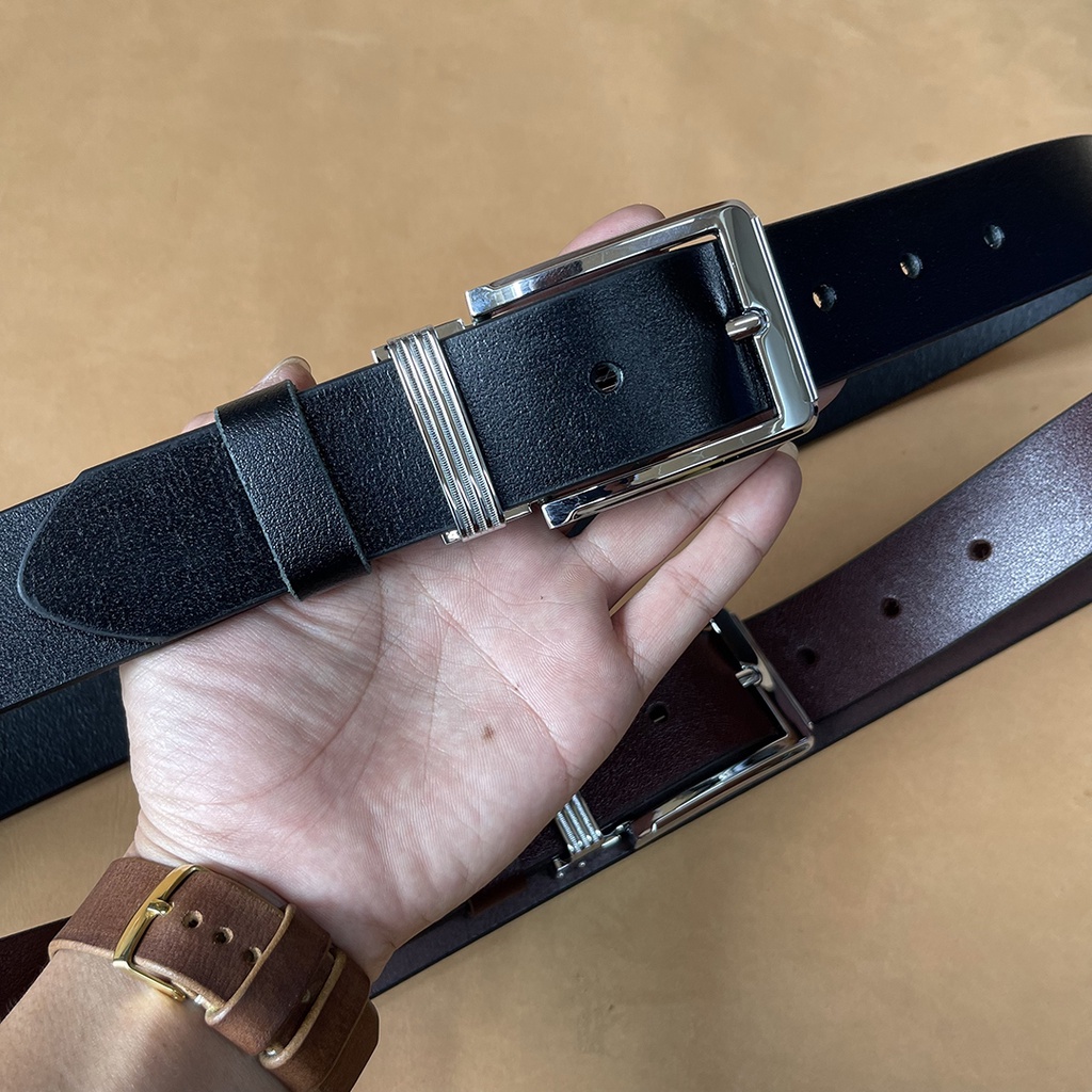 Thắt Lưng Nam Khóa Kim Kẹp Da Bò Nguyên Tắm Cao Cấp TM843 Bản Rộng 3.7cm Hai Màu Đen Và Nâu Bảo Hành Da 24 Tháng