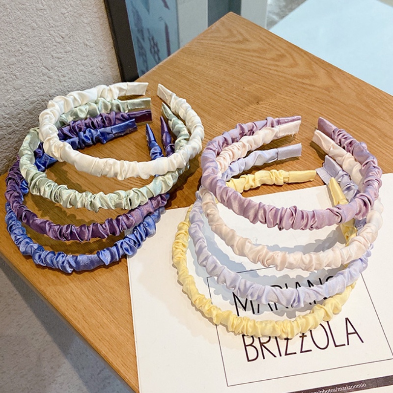 Băng Đô Cài Tóc Bằng Lụa Satin Phối Bèo Dễ Thương Phong Cách Hàn Quốc Cho Cô Dâu