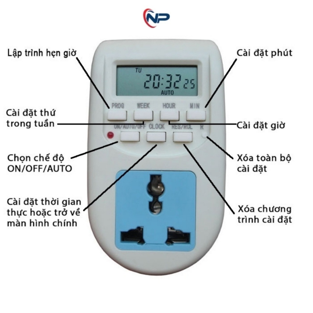 Ổ Cắm Hẹn Giờ Điện Tử bật tắt tự động 16 chương trình al06, công tắc hẹn giờ, ổ cắm đa năng