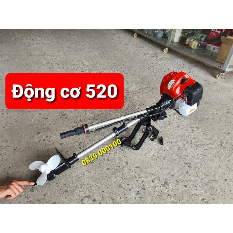 Động cơ 520 - Máy cắt cỏ chạy thuyền, xuồng,Ca nô.Động cơ kèm dàn láp chân vịt tay ga chạy xuồng và thuyền Mini
