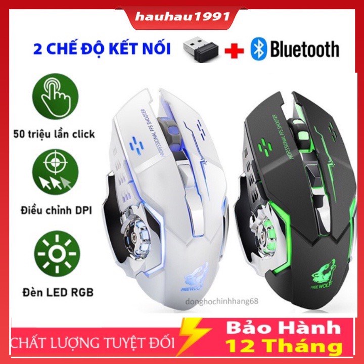 Chuột Gaming Không Dây Bluetooth 2 Chế Độ Dùng Pin Sạc, Click Không Gây Tiếng Ồn Chơi Game Cực Chất Bảo Hành 12 Tháng